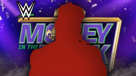 A silhouette of Trick Williams in front of the Money in the Bank logo